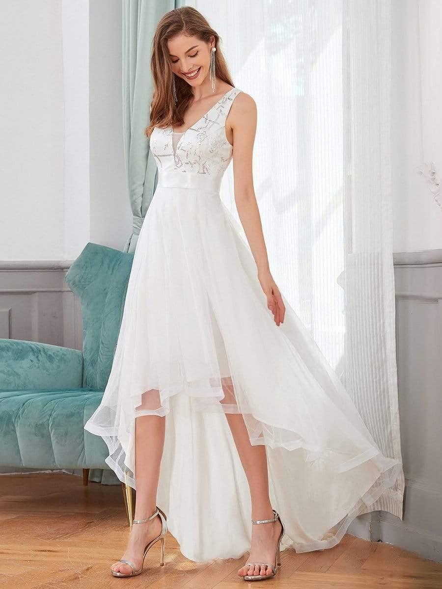 Classy V-Neck Sequin A-Line Tulle Wedding Dress