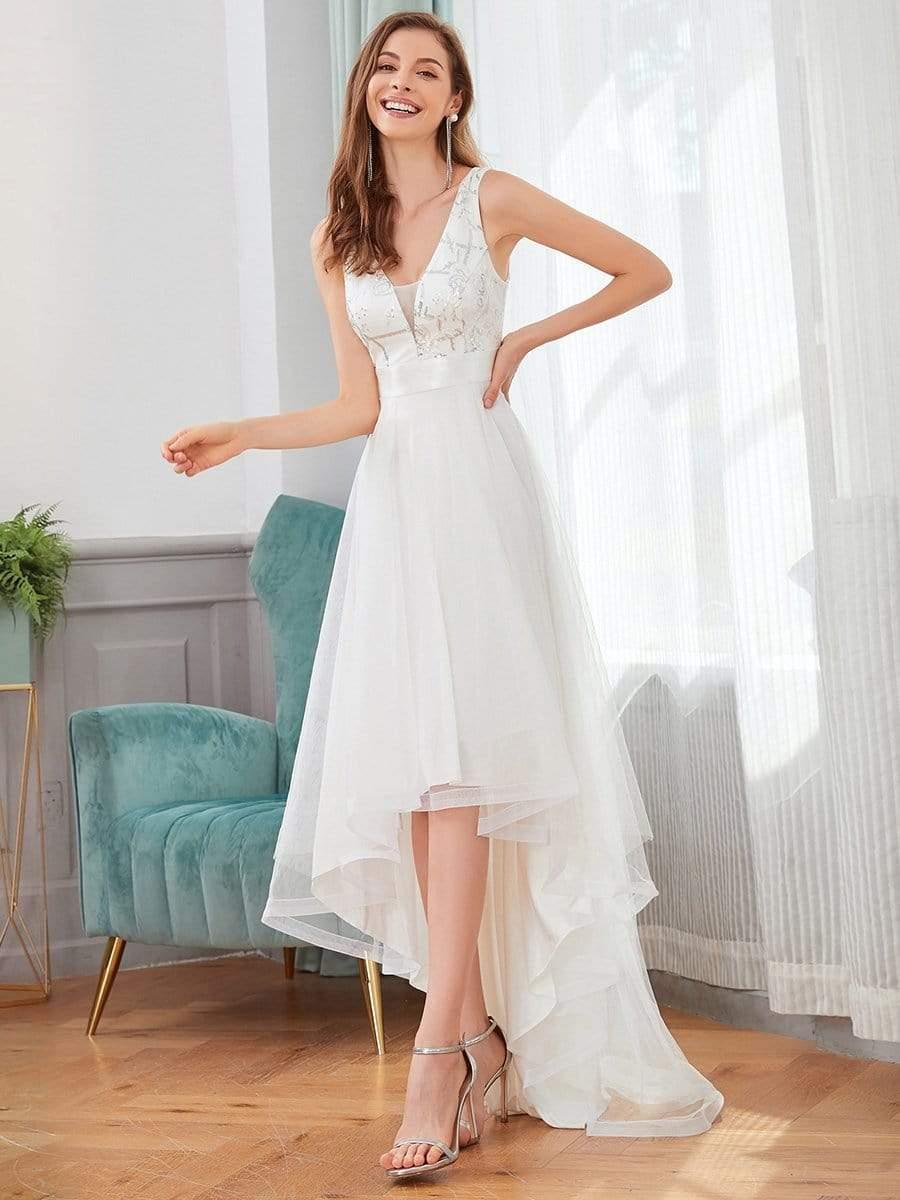 Classy V-Neck Sequin A-Line Tulle Wedding Dress
