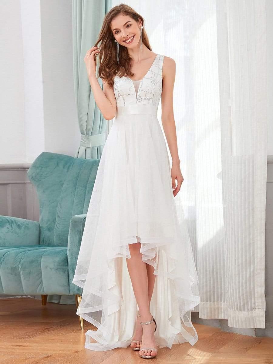 Classy V-Neck Sequin A-Line Tulle Wedding Dress