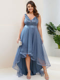 Plus Size V-Neck Sequin High-Low Evening Dresses