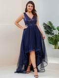 Plus Size V-Neck Sequin High-Low Evening Dresses