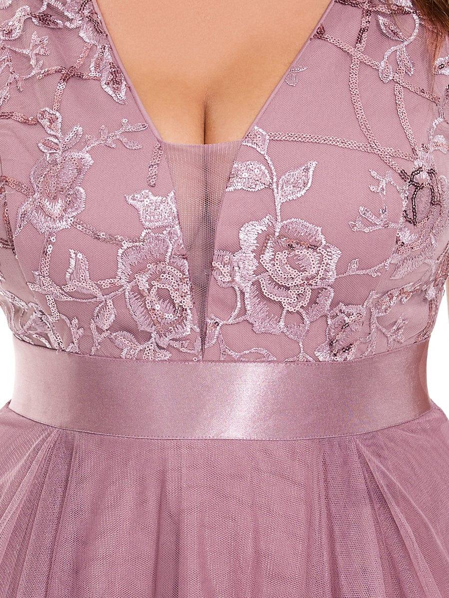 Plus Size V-Neck Sequin High-Low Evening Dresses