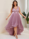 Plus Size V-Neck Sequin High-Low Evening Dresses