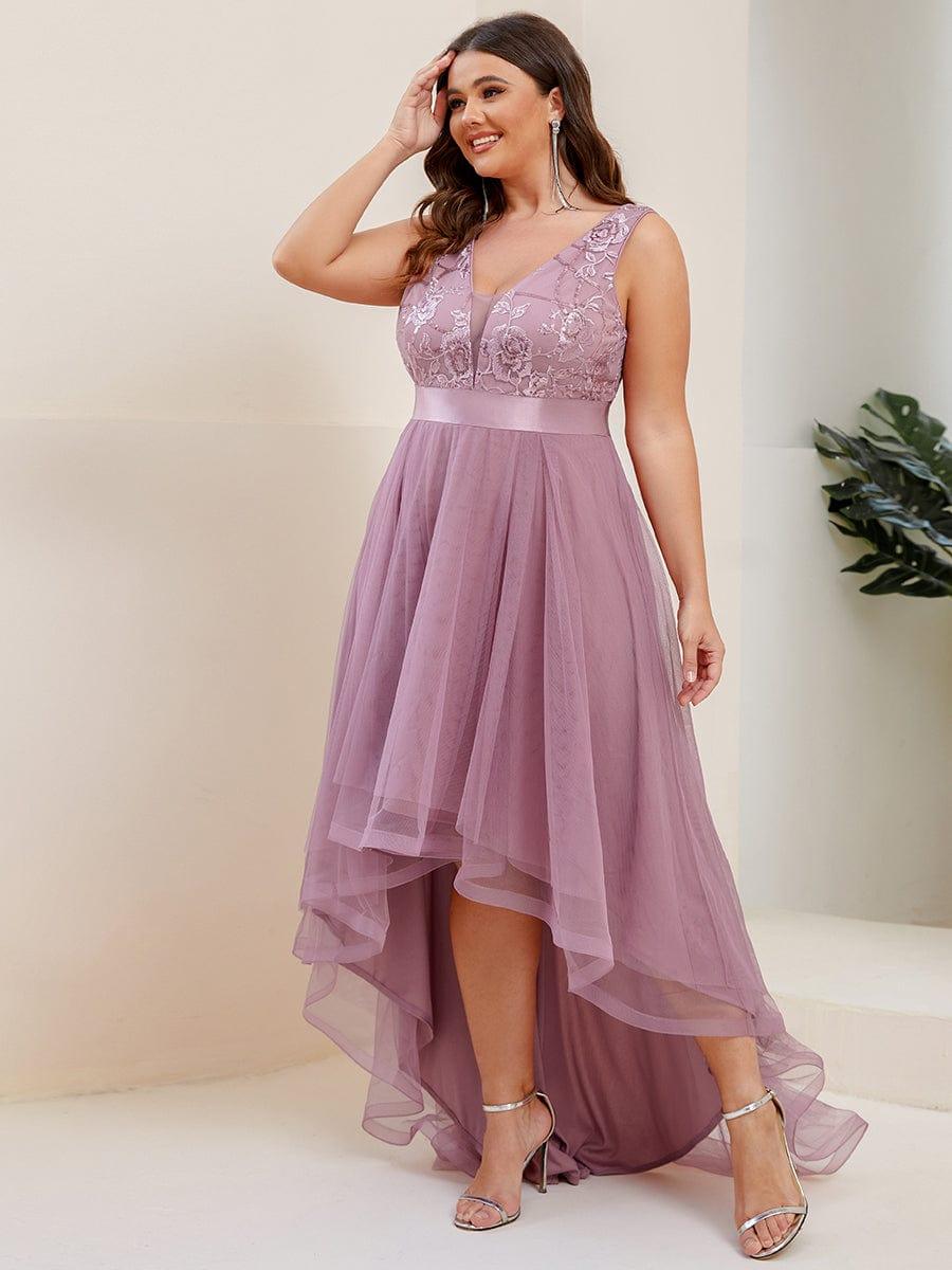 Plus Size V-Neck Sequin High-Low Evening Dresses