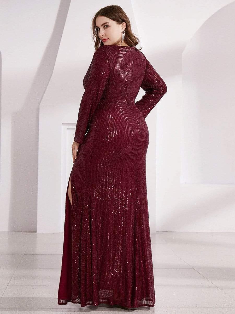 Sparkly V-Neck Sequin Bodycon Mermaid Evening Dress with Slit