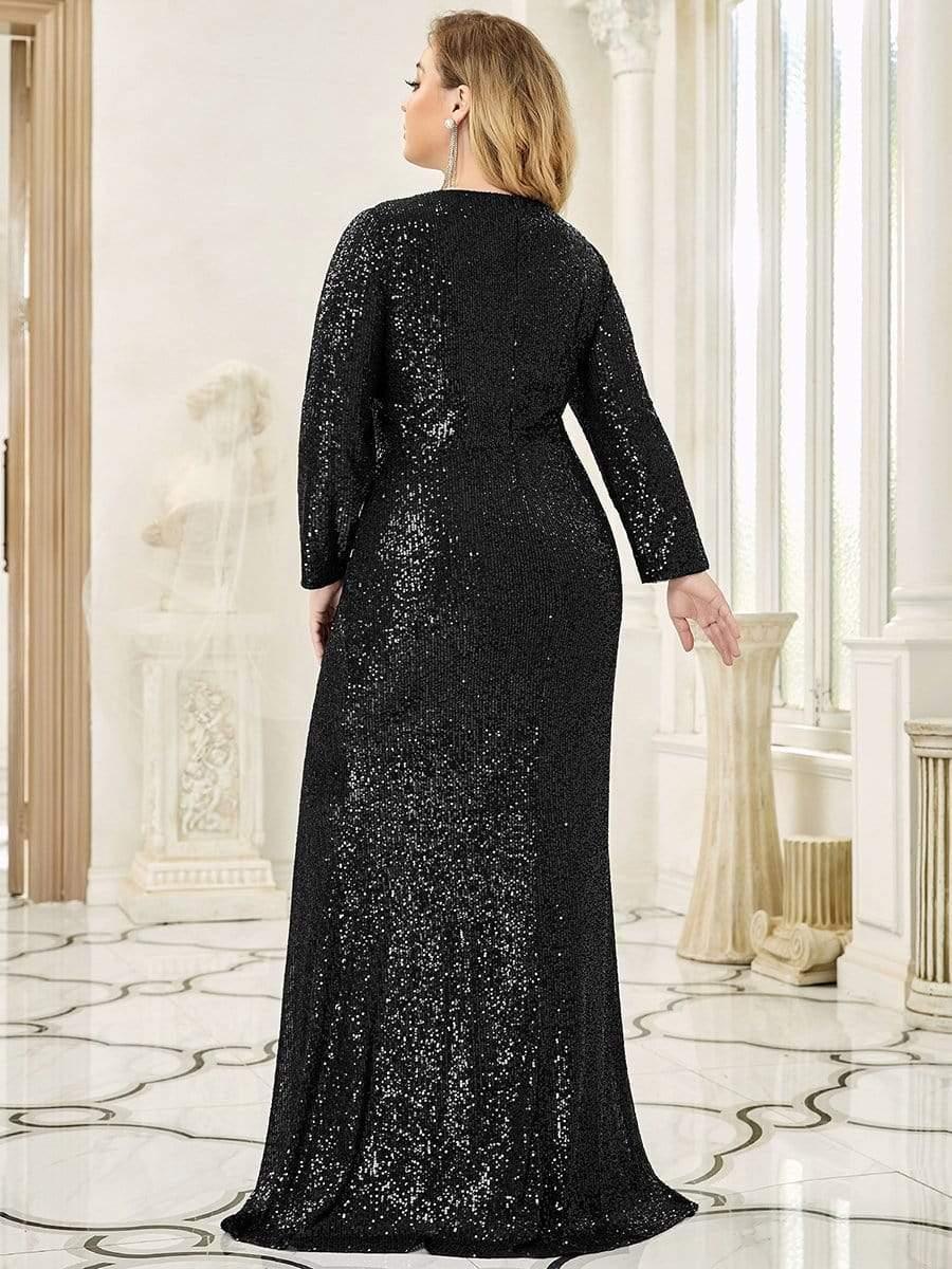 Sparkly V-Neck Sequin Bodycon Mermaid Evening Dress with Slit