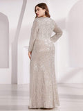 Plus Size V-Neck Sequin Ruched Slit Mermaid Evening Dress