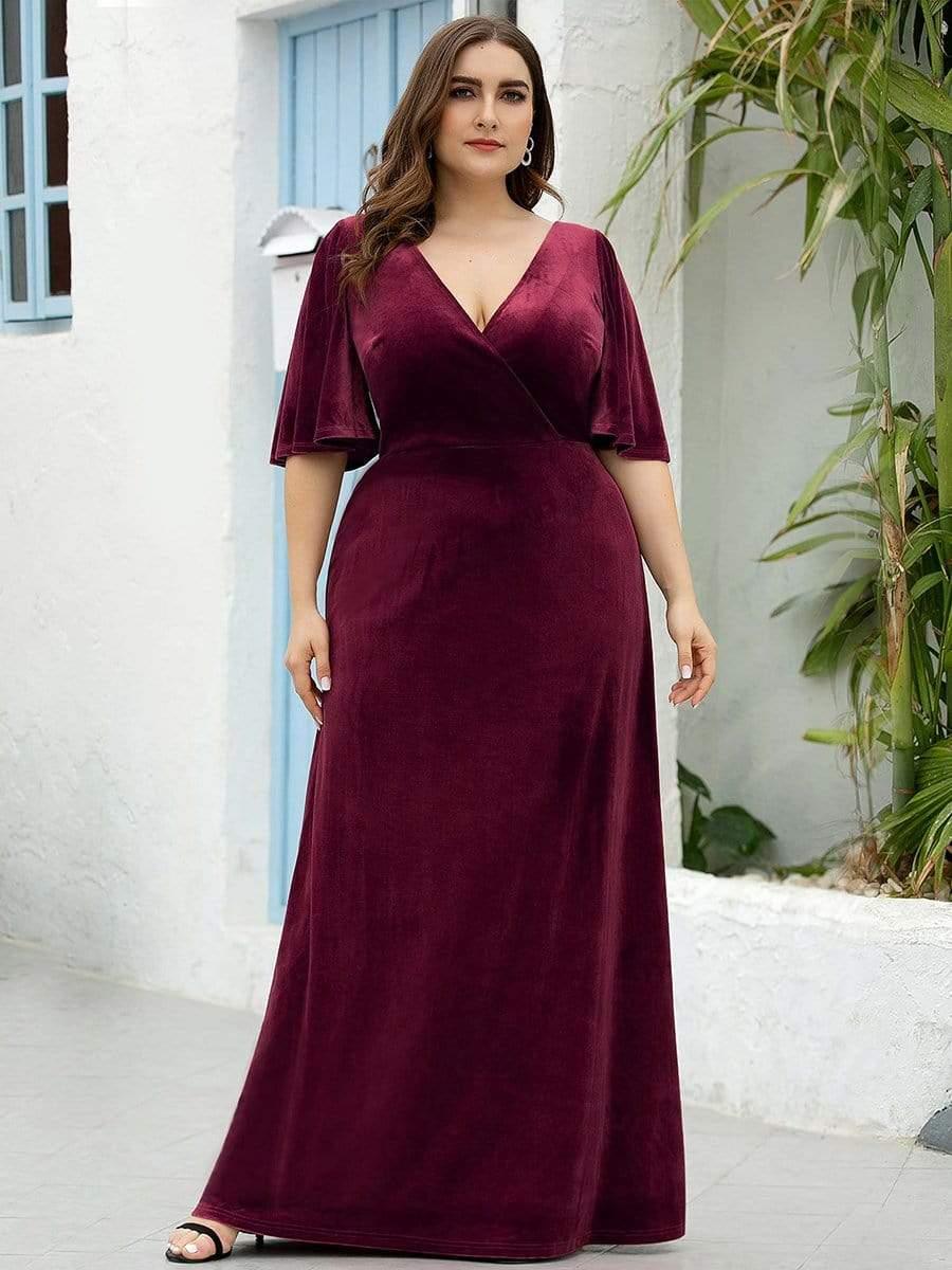 Graceful V-Neck Velvet A-Line Long Evening Dress