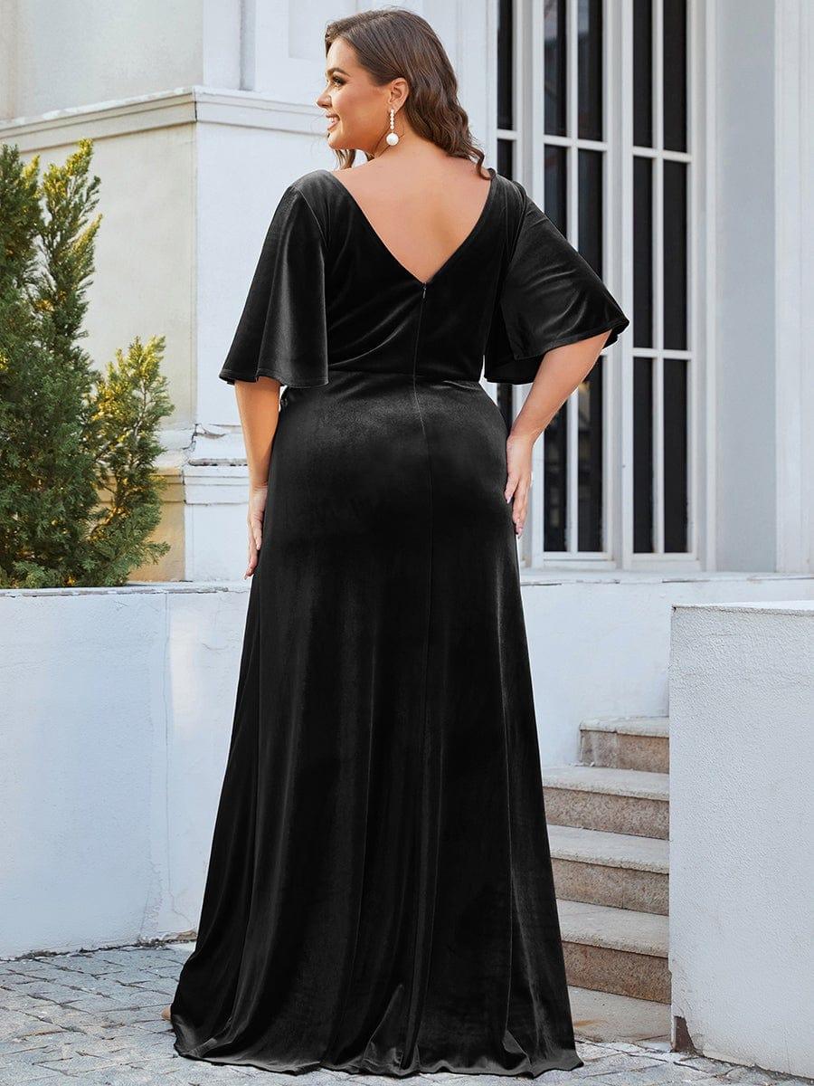 Graceful V-Neck Velvet A-Line Long Evening Dress
