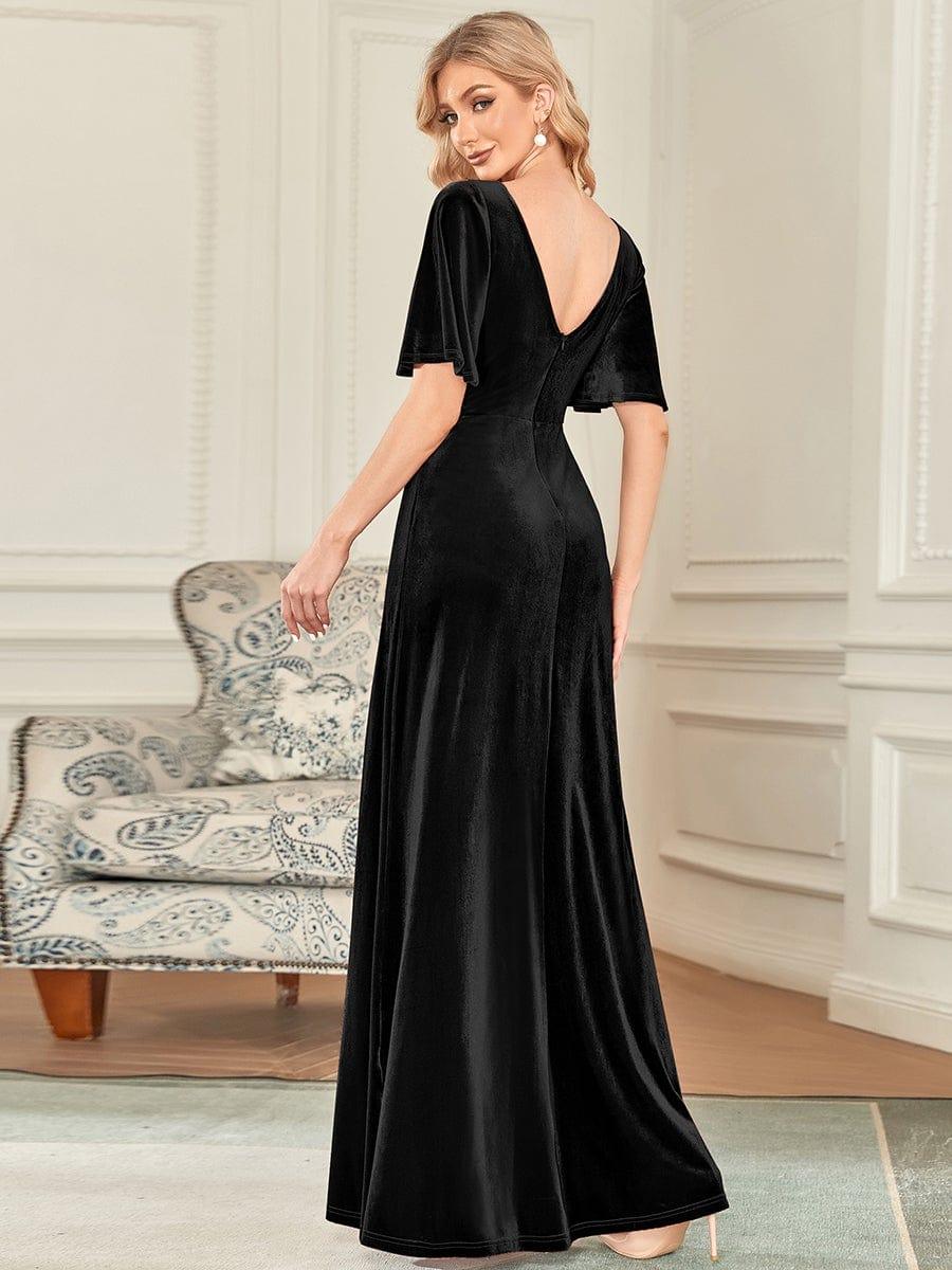 Graceful V-Neck Velvet A-Line Long Evening Dress