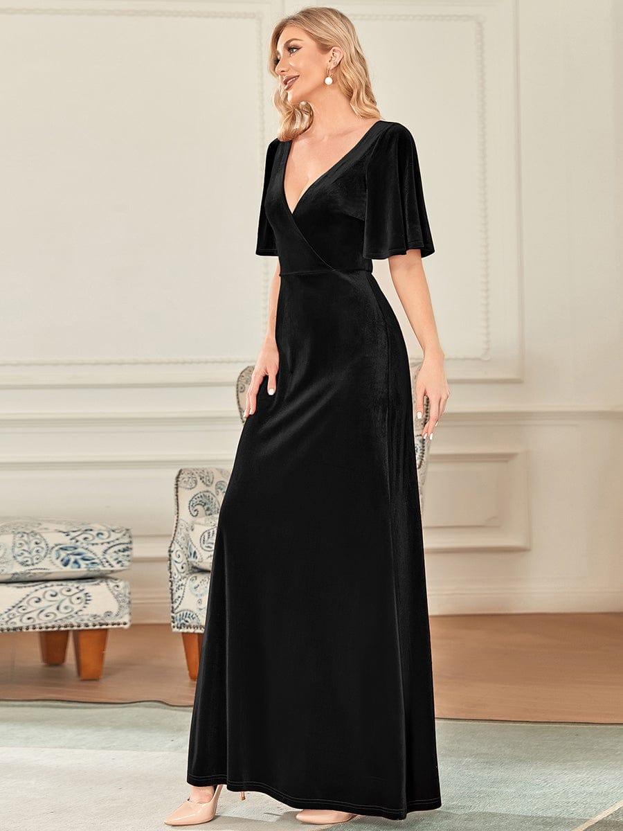 Graceful V-Neck Velvet A-Line Long Evening Dress