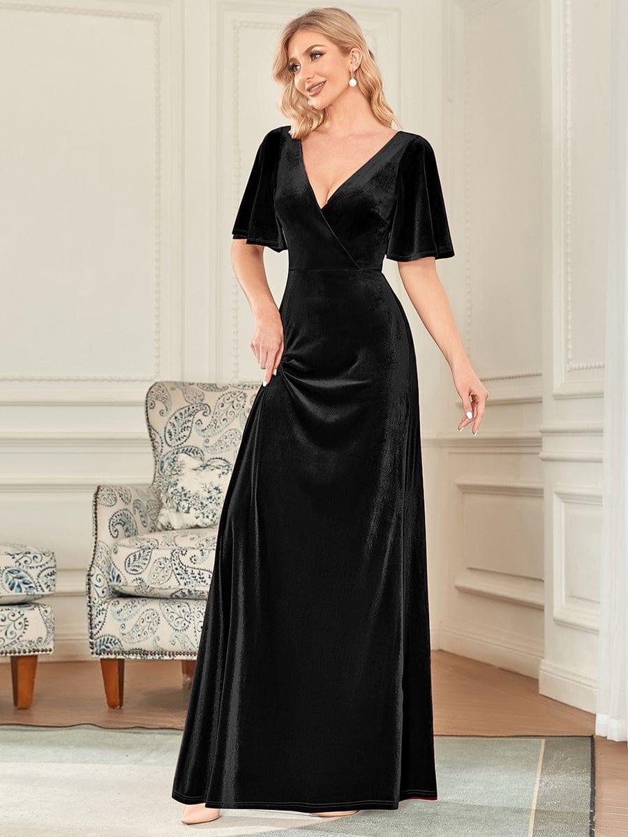 Graceful V-Neck Velvet A-Line Long Evening Dress
