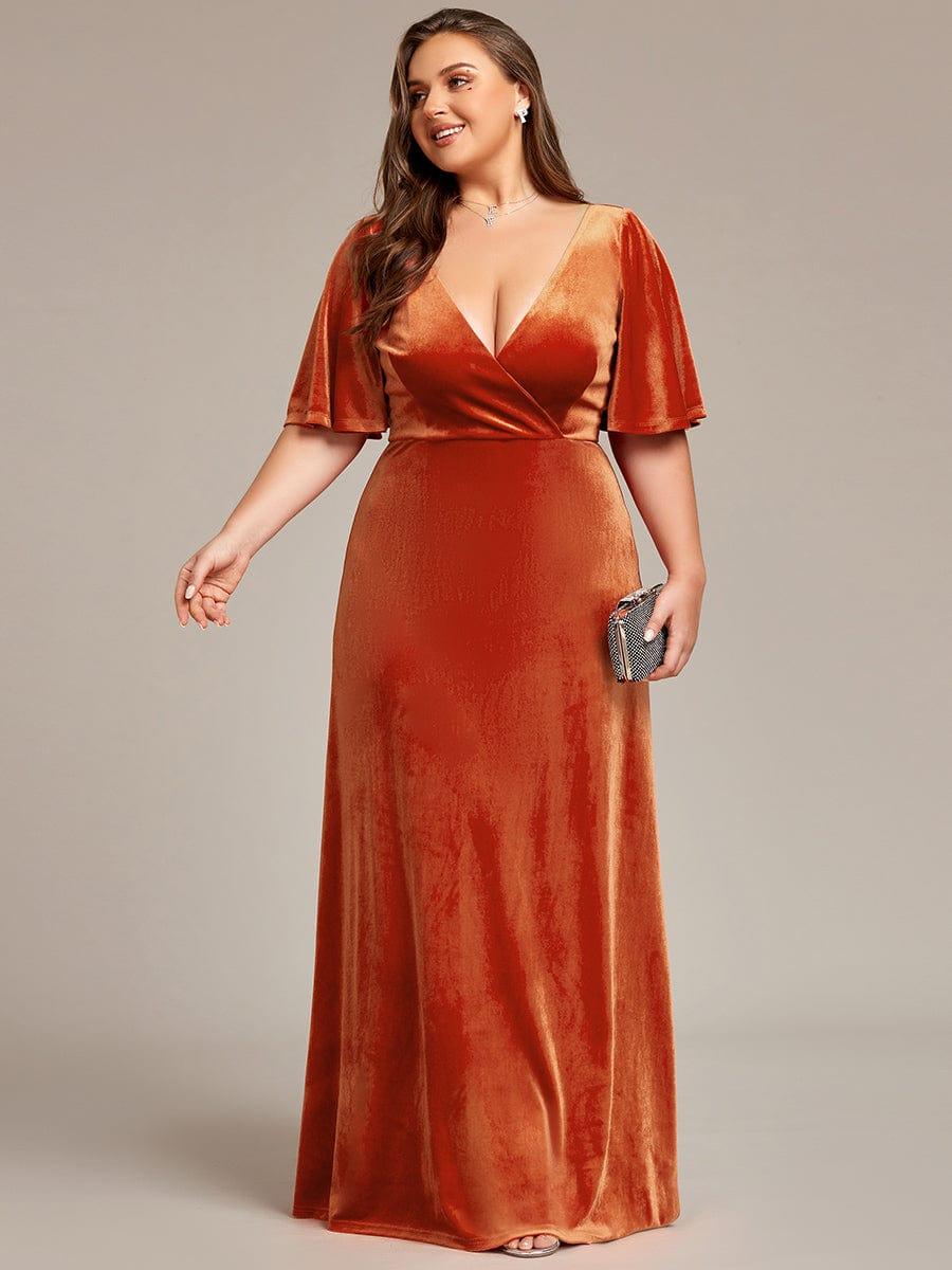 Plus Size V-Neck Velvet A-Line Long Evening Dress