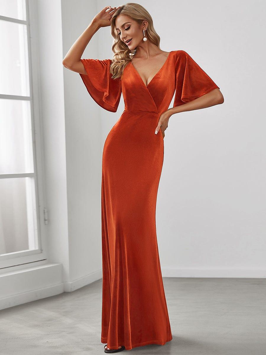 Simple V Neck Empire Waist Velvet Bridesmaid Dress