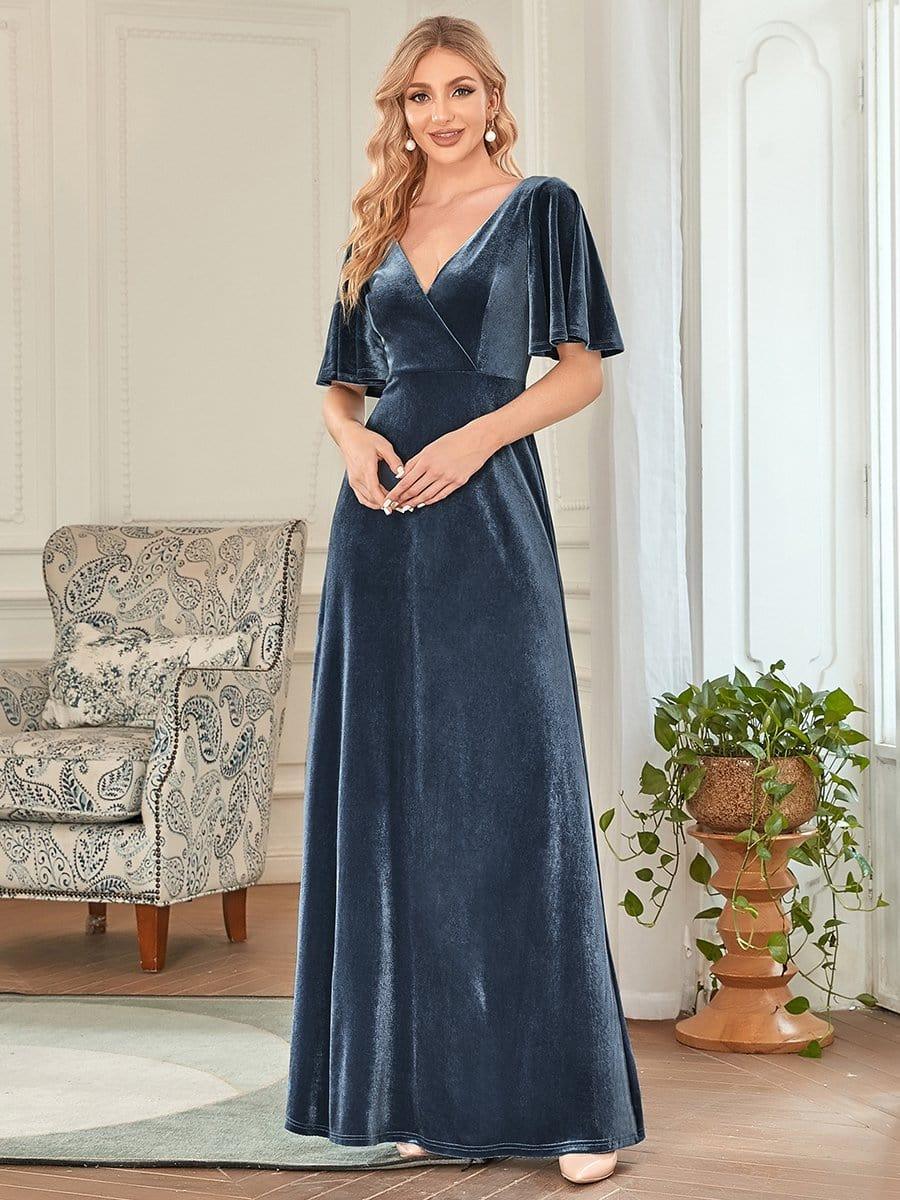 Graceful V-Neck Velvet A-Line Long Evening Dress