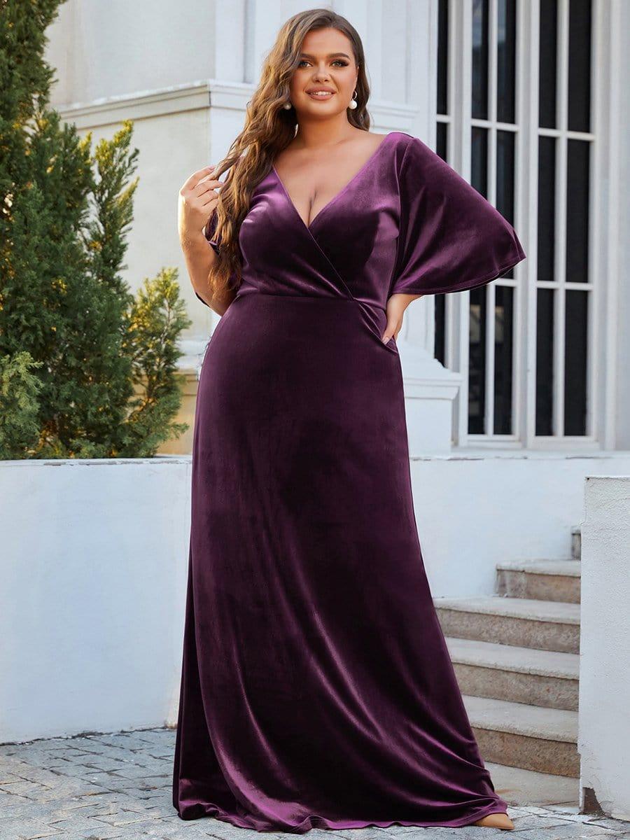 Plus Size V-Neck Velvet A-Line Long Evening Dress