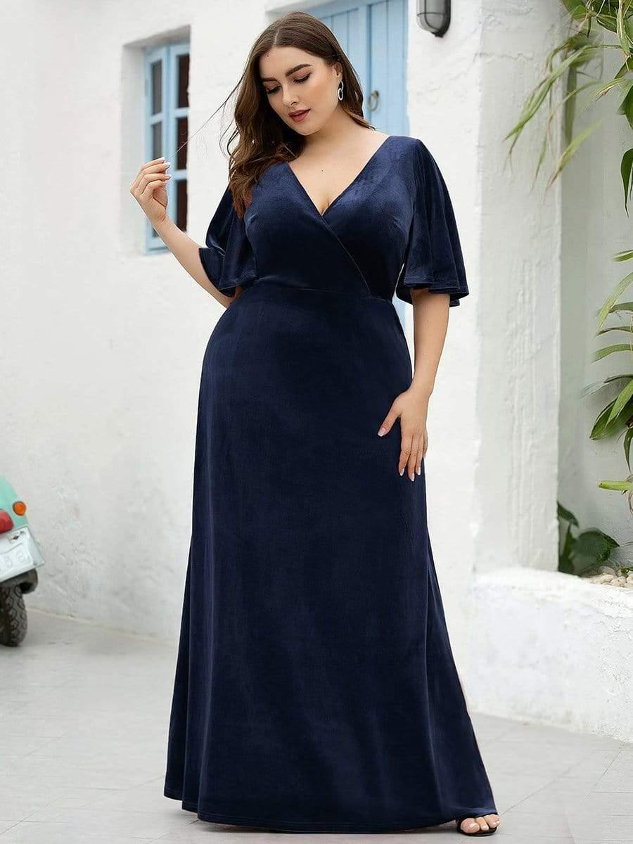 Graceful V-Neck Velvet A-Line Long Evening Dress