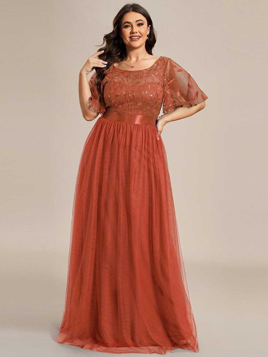 Stunning Sequin Applique A-Line Evening Dress with Short Sleeves
