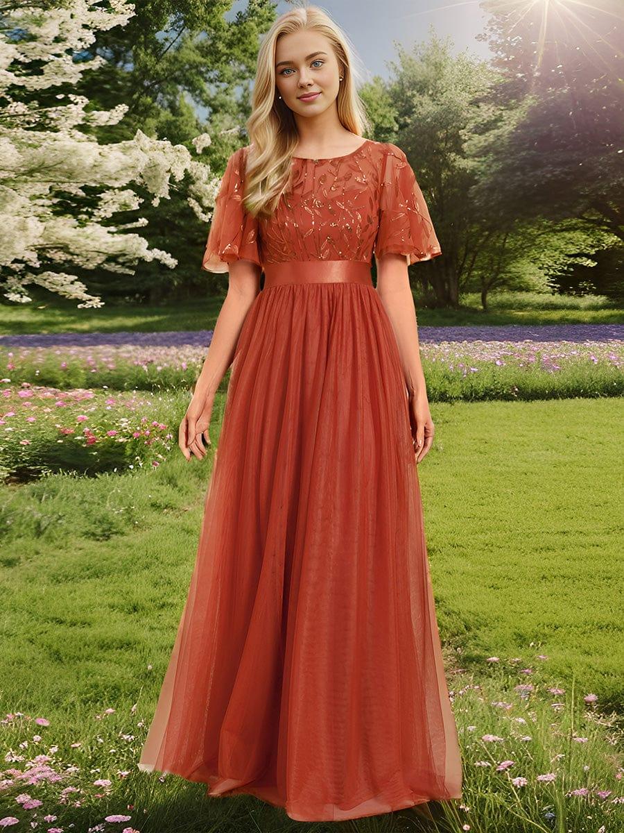 Gold Crew Neck Sequin Prom Dress with Sleeves