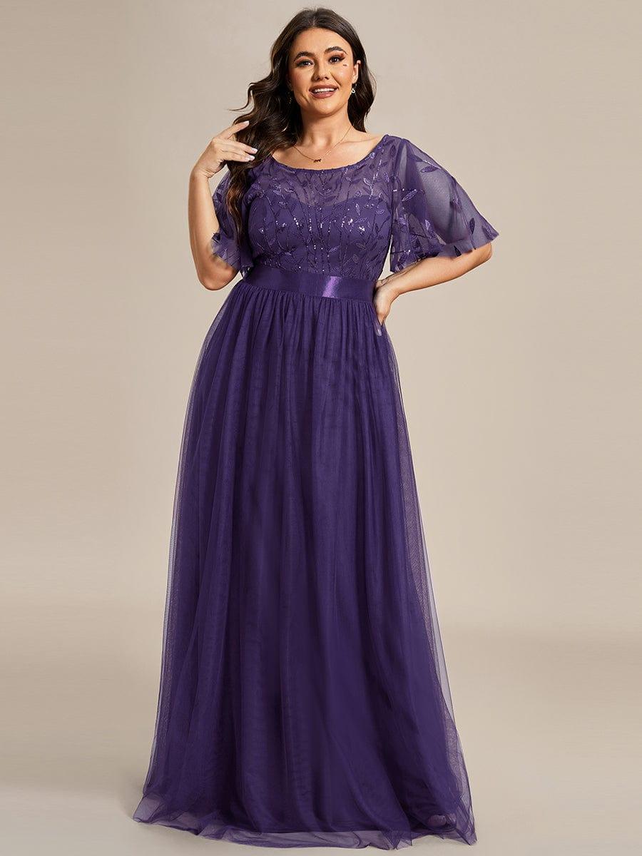 Plus Size Black Embroidery Applique A-Line Evening Dresses