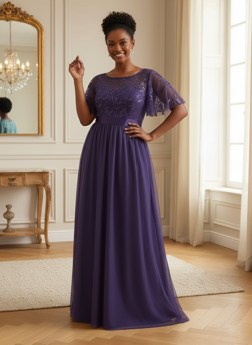 Plus Size Black Embroidery Applique A-Line Evening Dresses