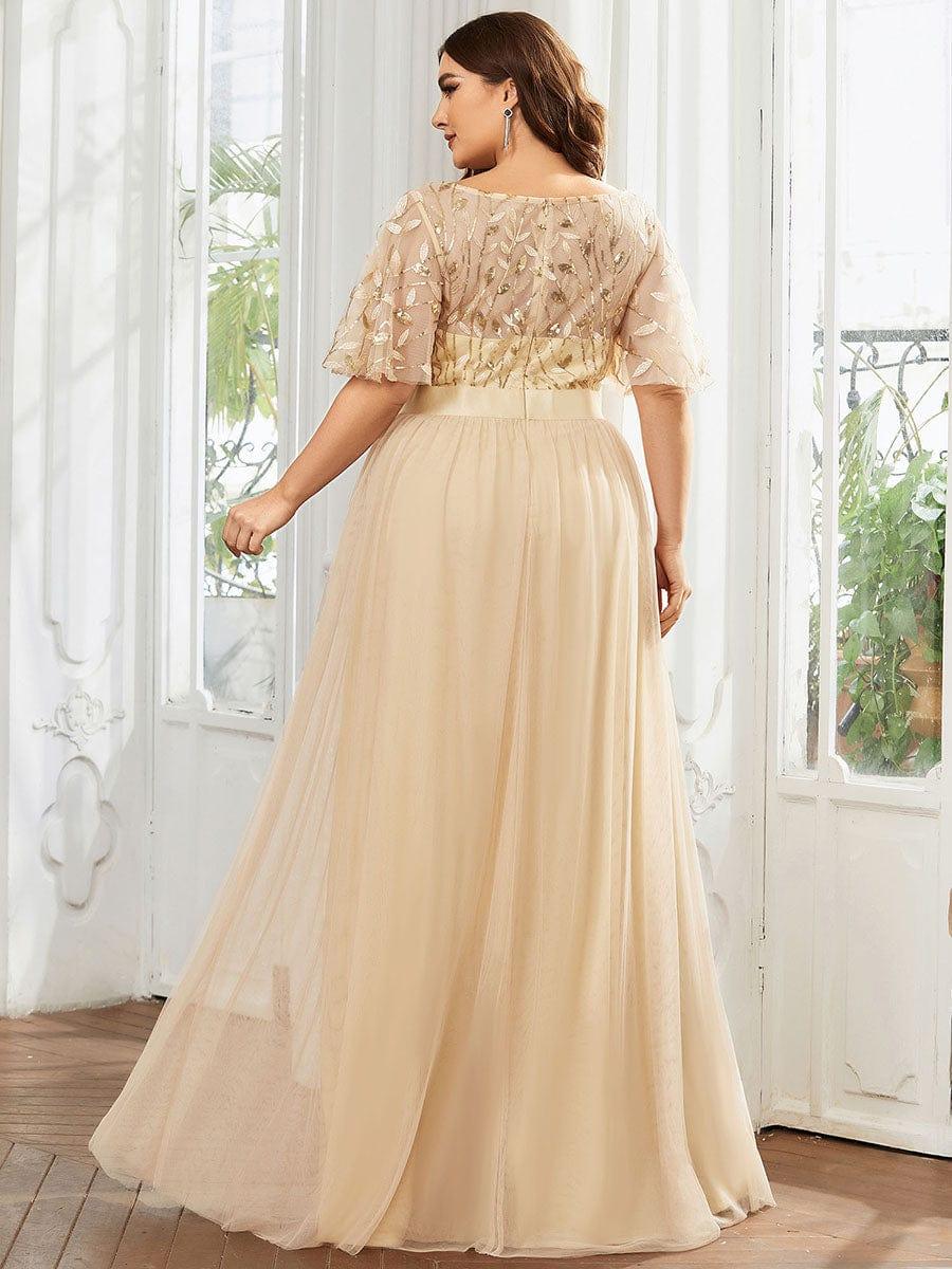 Gold Crew Neck Sequin Prom Dress with Sleeves #color_Gold