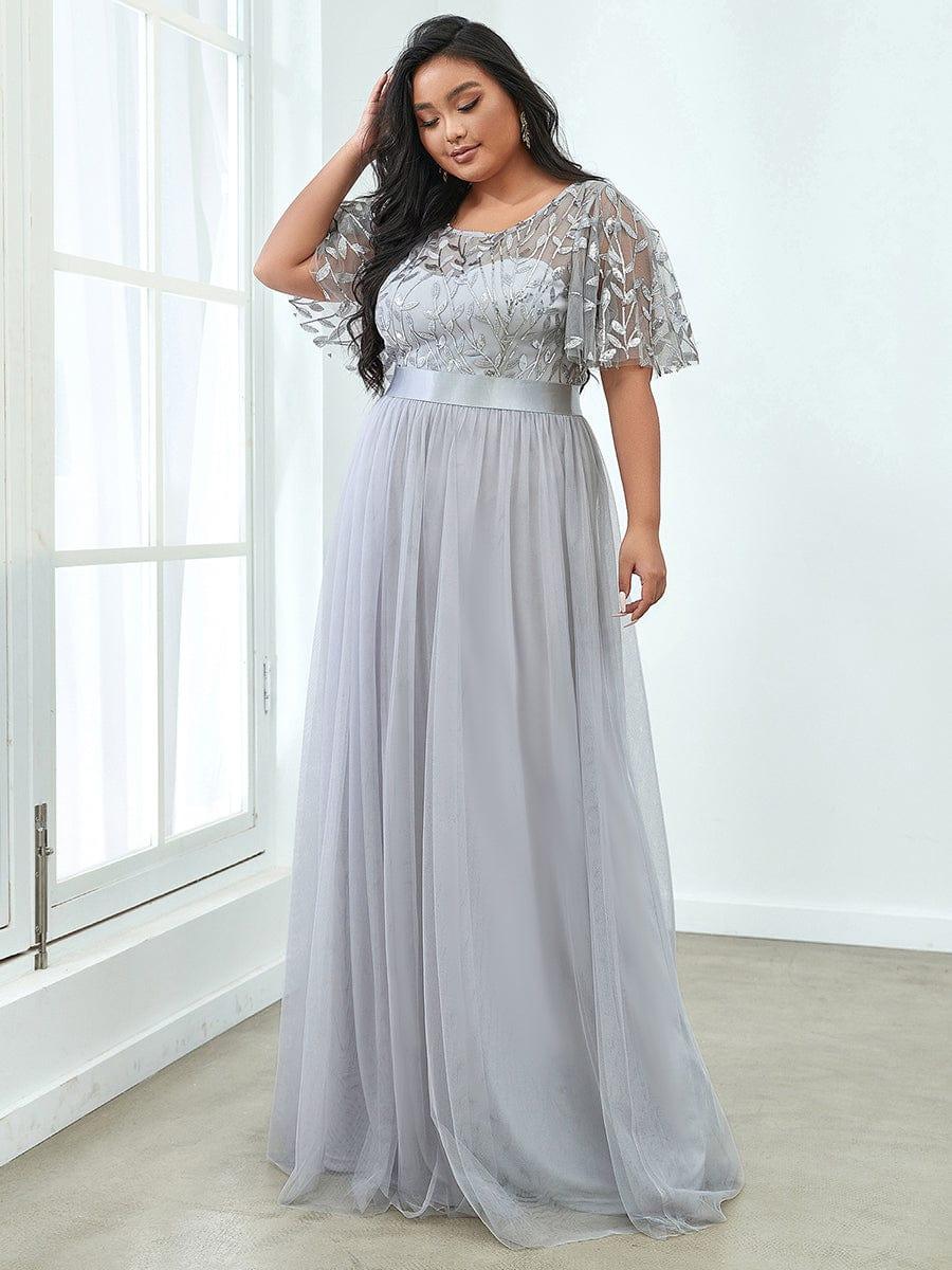 Stunning Sequin Applique A-Line Evening Dress with Short Sleeves