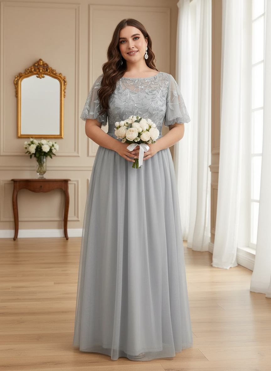 Plus Size Black Embroidery Applique A-Line Evening Dresses