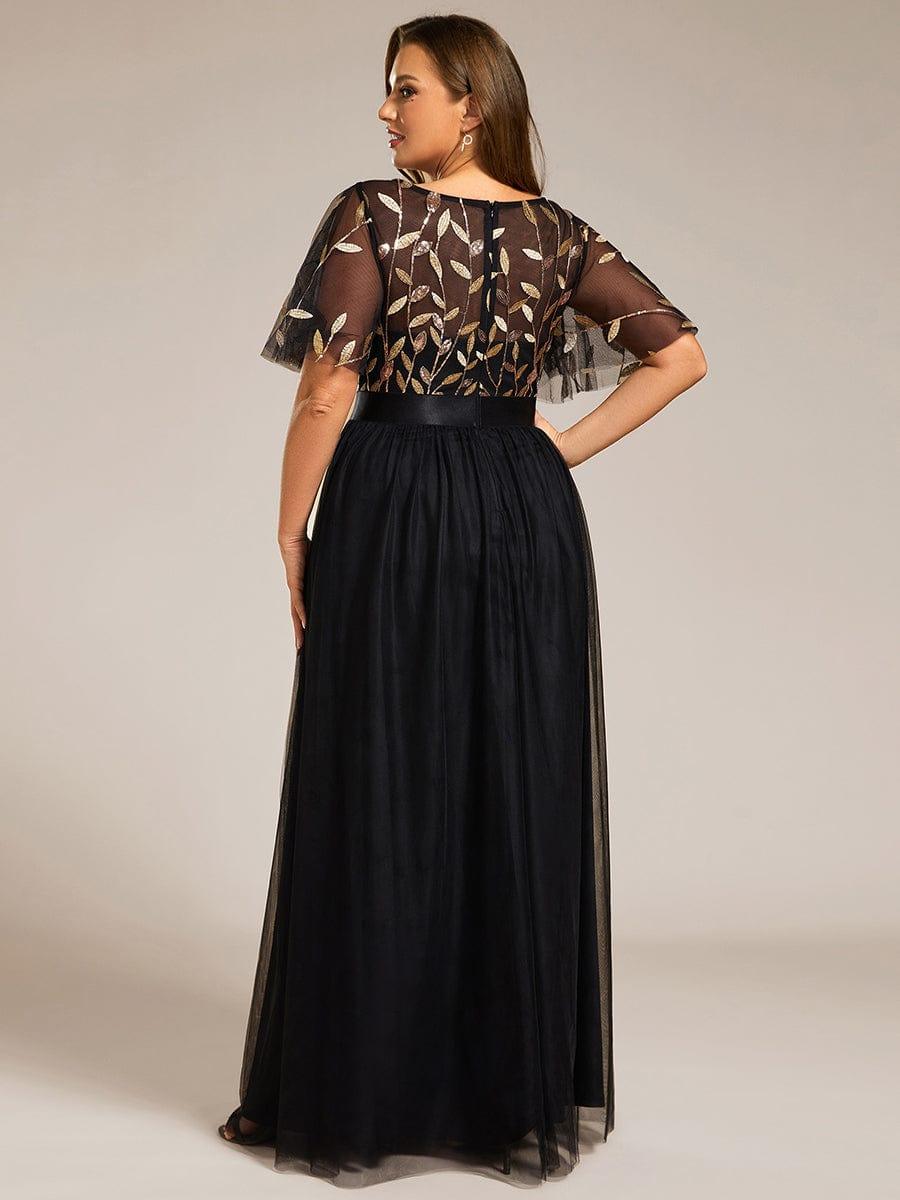 Plus Size Black Embroidery Applique A-Line Evening Dresses