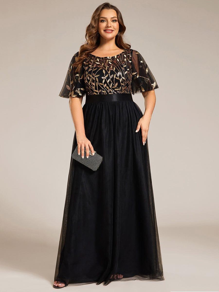 Plus Size Black Embroidery Applique A-Line Evening Dresses
