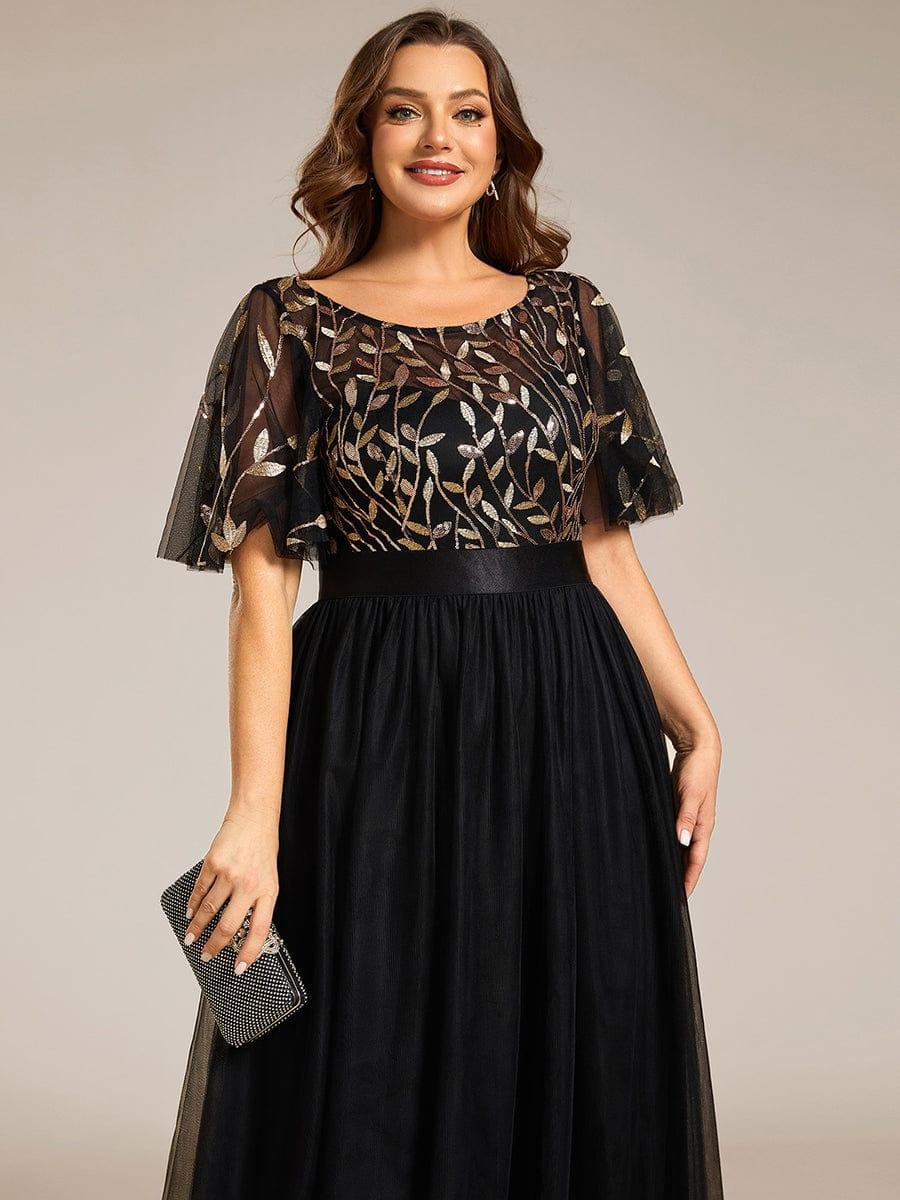 Plus Size Black Embroidery Applique A-Line Evening Dresses