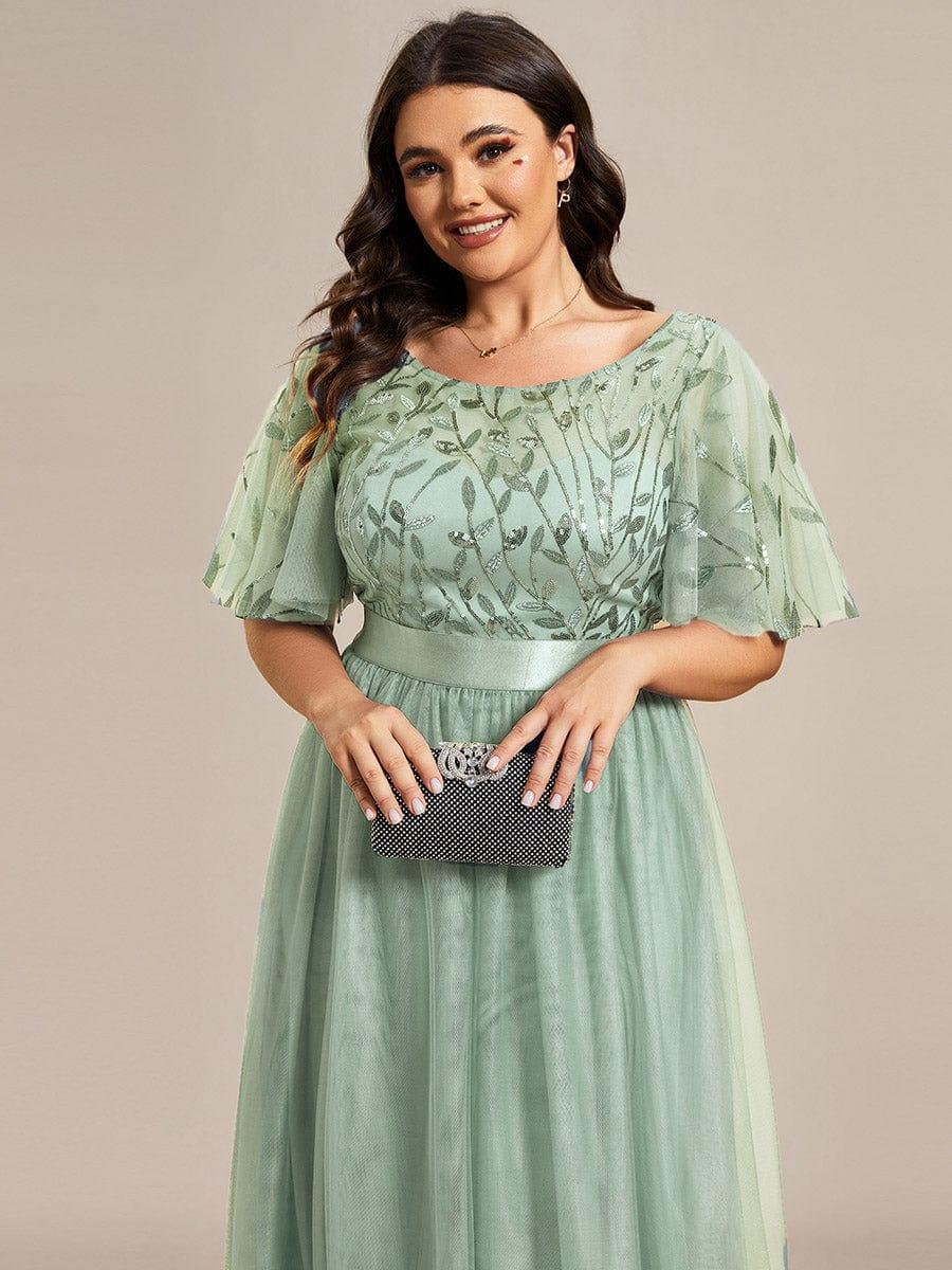 Mint Green Applique A-Line Tulle Prom Dress #color_Mint Green