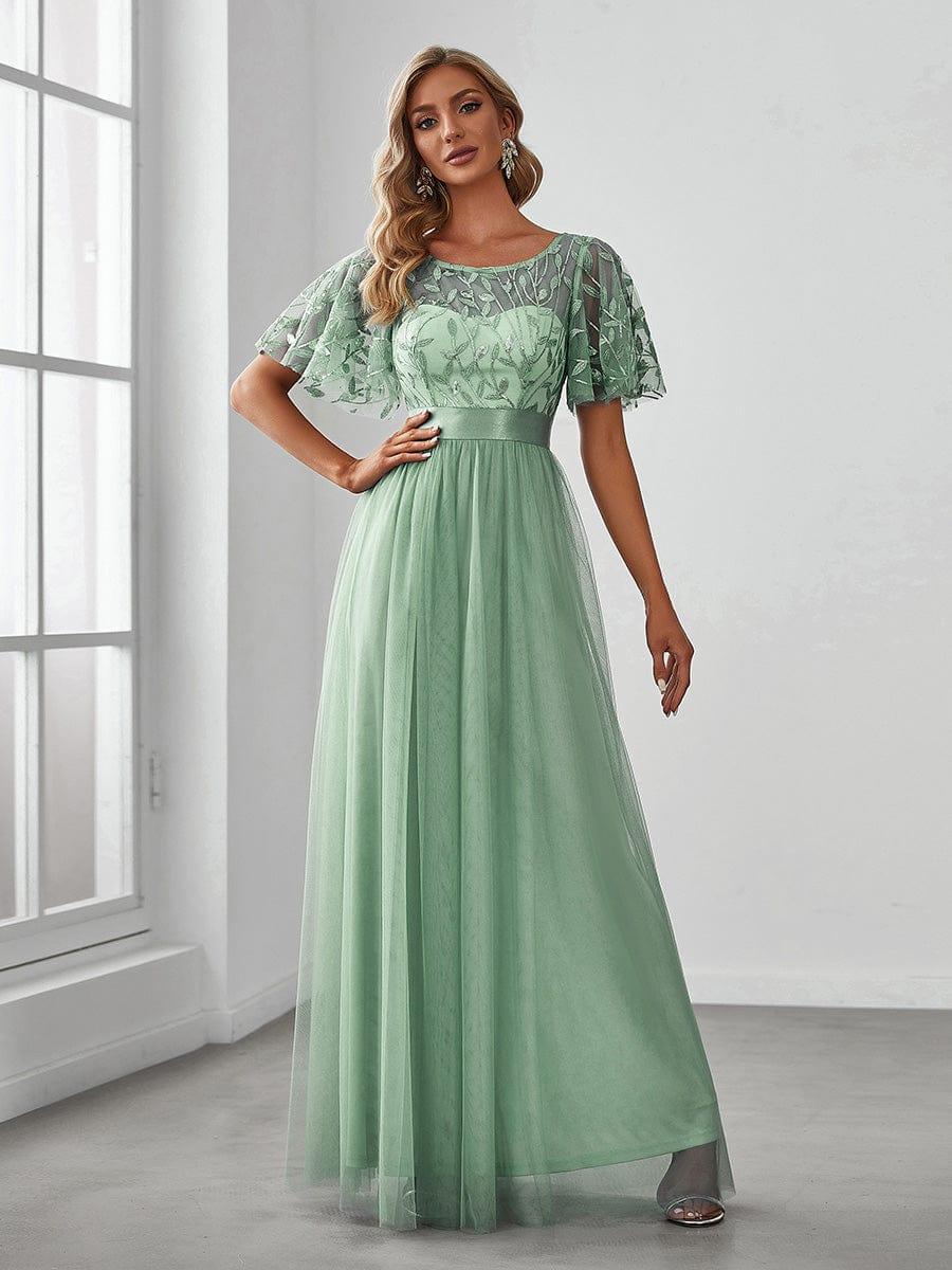Mint Green Applique A-Line Tulle Prom Dress #color_Mint Green