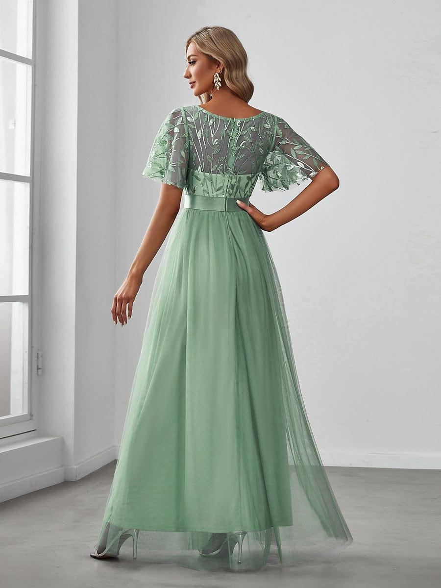 Mint Green Applique A-Line Tulle Prom Dress #color_Mint Green