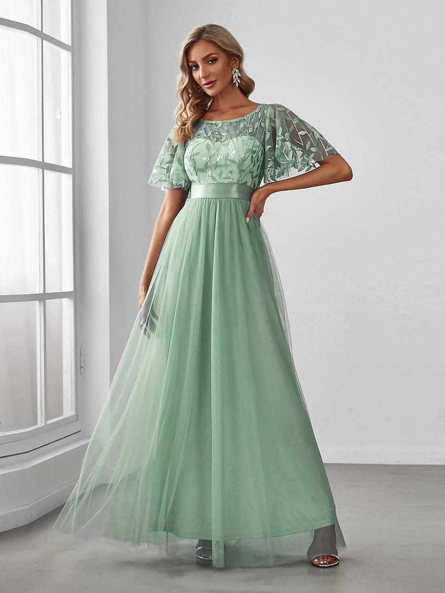 Mint Green Applique A-Line Tulle Prom Dress #color_Mint Green