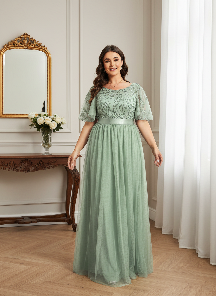 Plus Size Black Embroidery Applique A-Line Evening Dresses