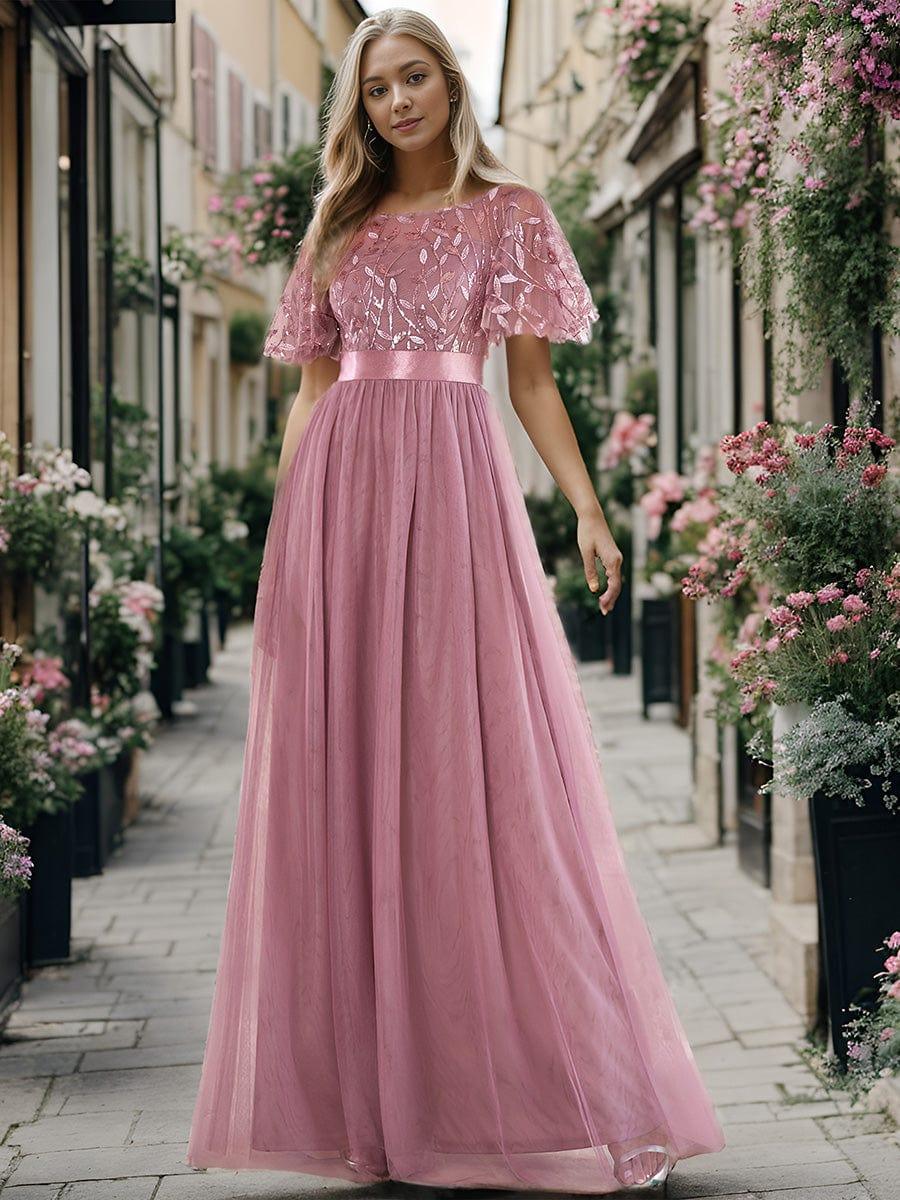 Elegant Sequin Applique Prom Dress with Flutter Sleeves