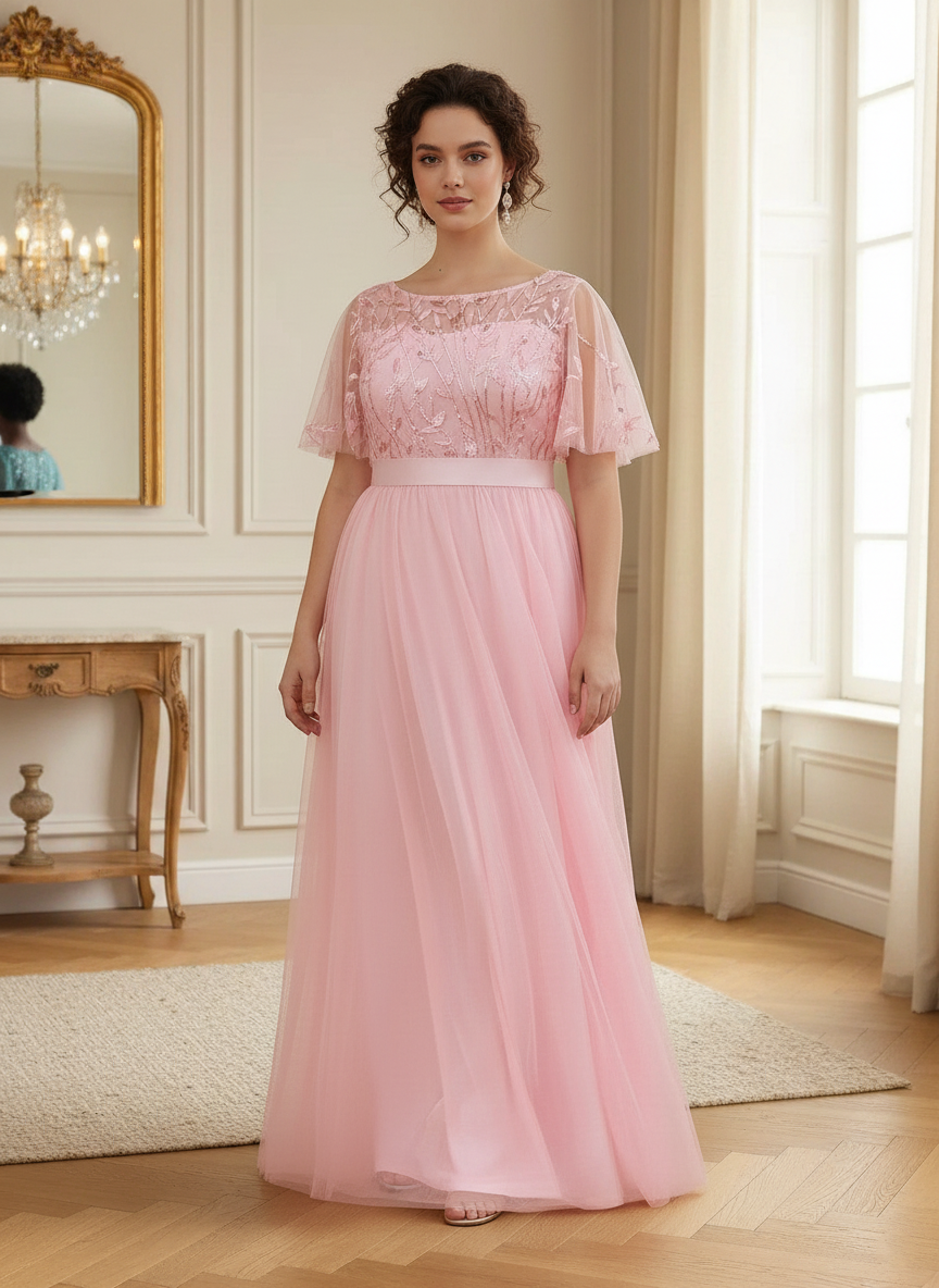 Plus Size Black Embroidery Applique A-Line Evening Dresses