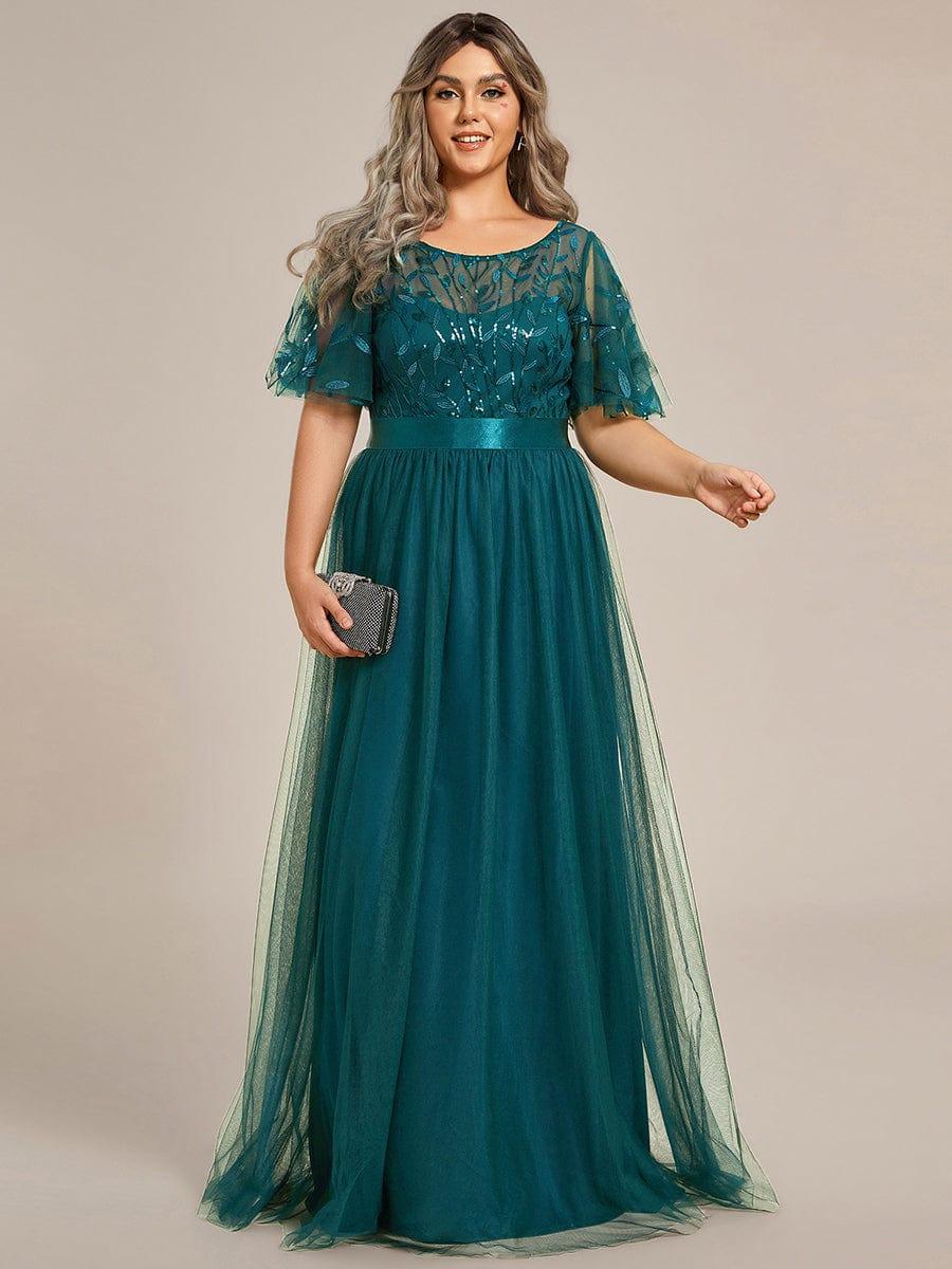 Plus Size Black Embroidery Applique A-Line Evening Dresses