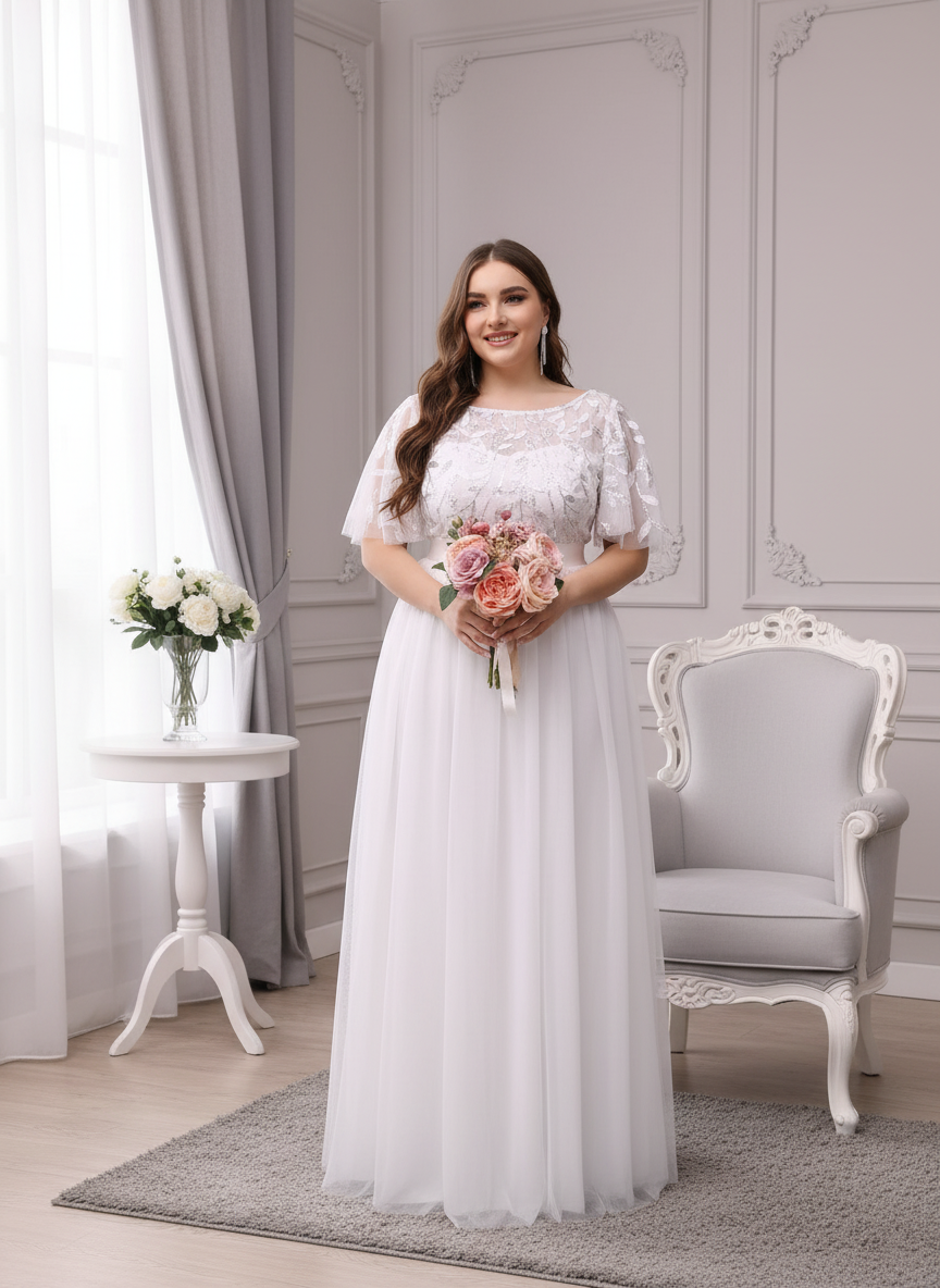 Plus Size Black Embroidery Applique A-Line Evening Dresses