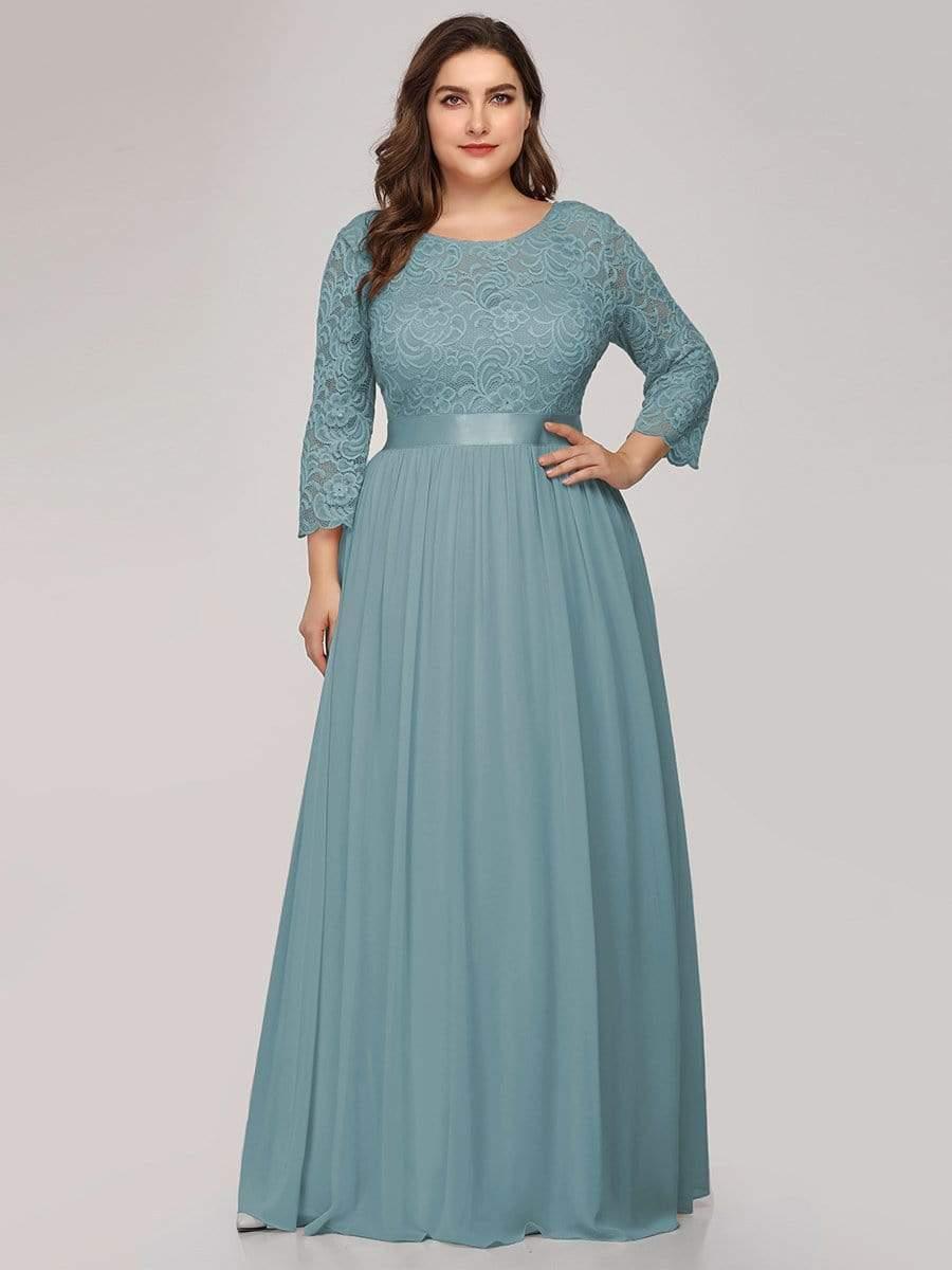 Plus Size Lace Long Sleeves A-Line Evening Dress