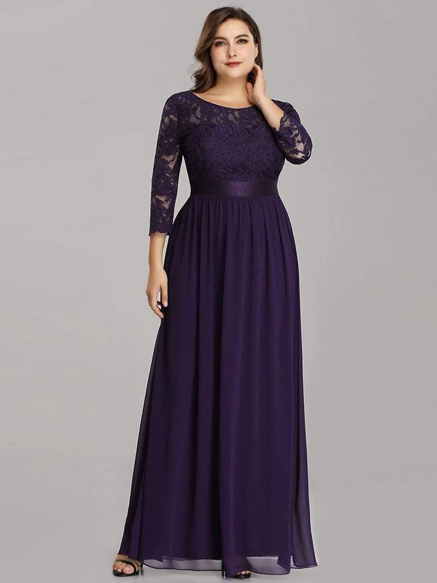 Plus Size Lace Long Sleeves A-Line Evening Dress
