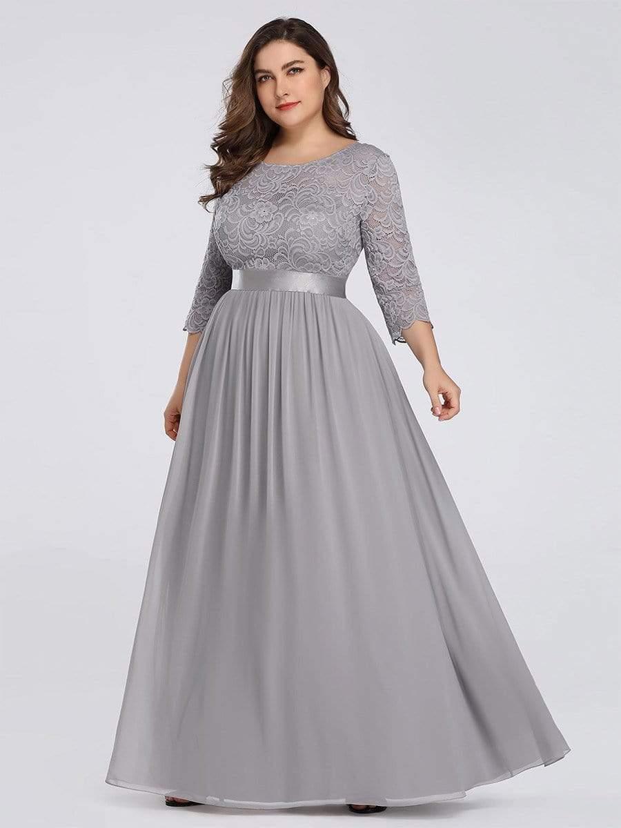 Plus Size Lace Long Sleeves A-Line Evening Dress