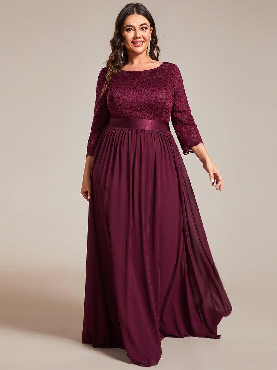Plus Size Lace Long Sleeves A-Line Evening Dress