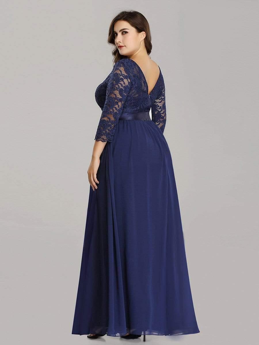Plus Size Lace Long Sleeves A-Line Evening Dress