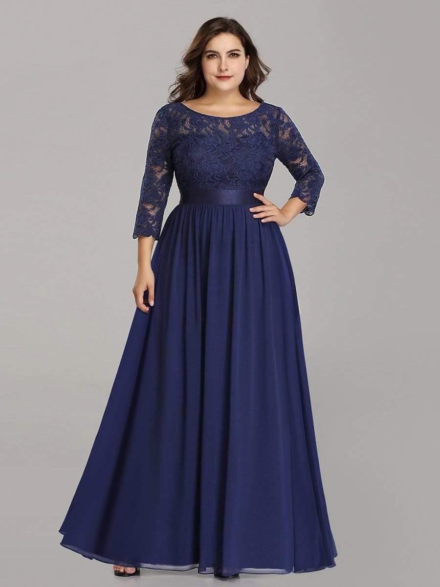 Plus Size Lace Long Sleeves A-Line Evening Dress