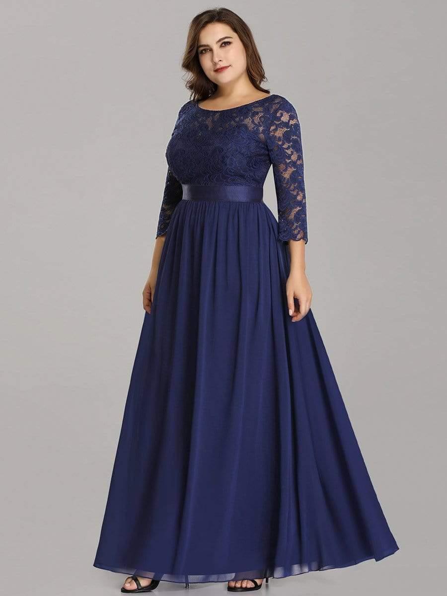 Plus Size Lace Long Sleeves A-Line Evening Dress