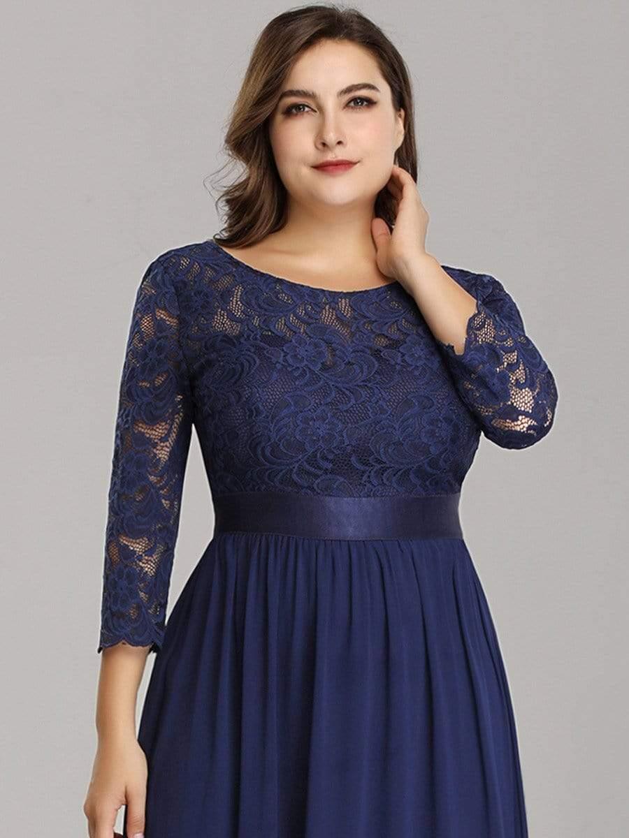 Plus Size Lace Long Sleeves A-Line Evening Dress