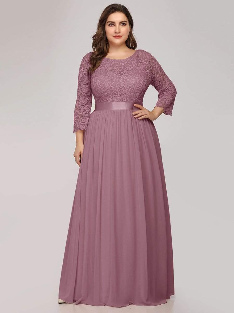 Plus Size Lace Long Sleeves A-Line Evening Dress