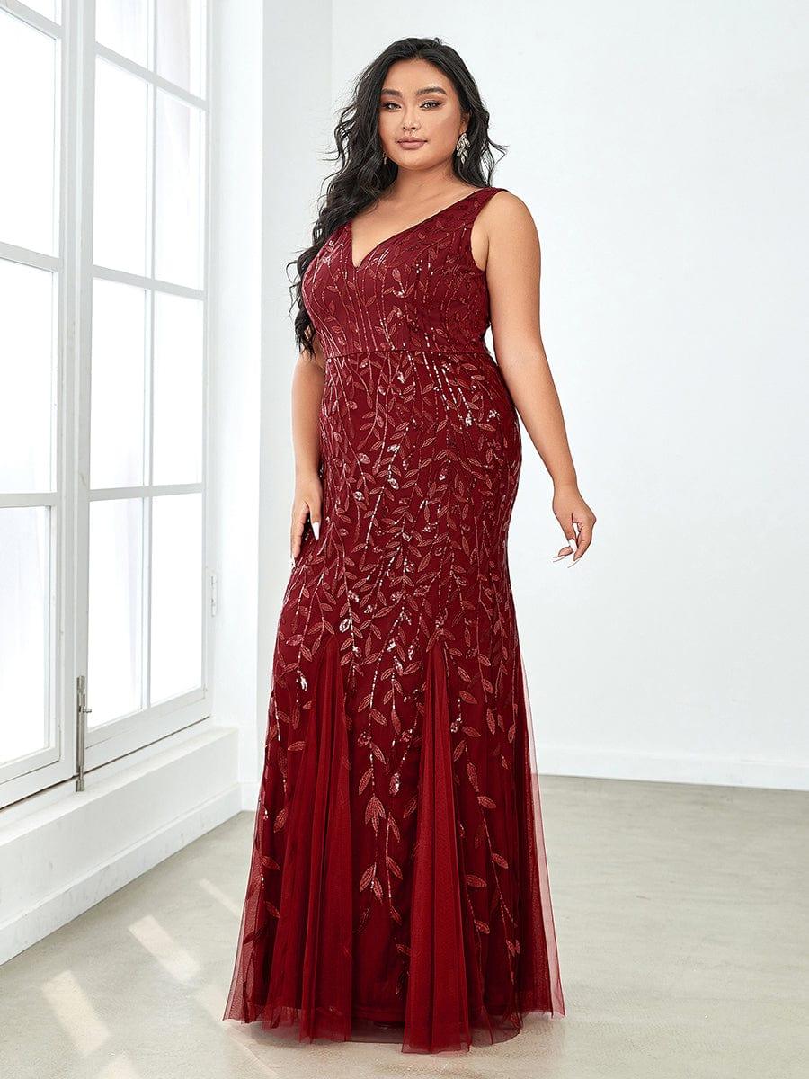 Plus Size V-Neck Sequin Long Mermaid Formal Dresses & Gowns